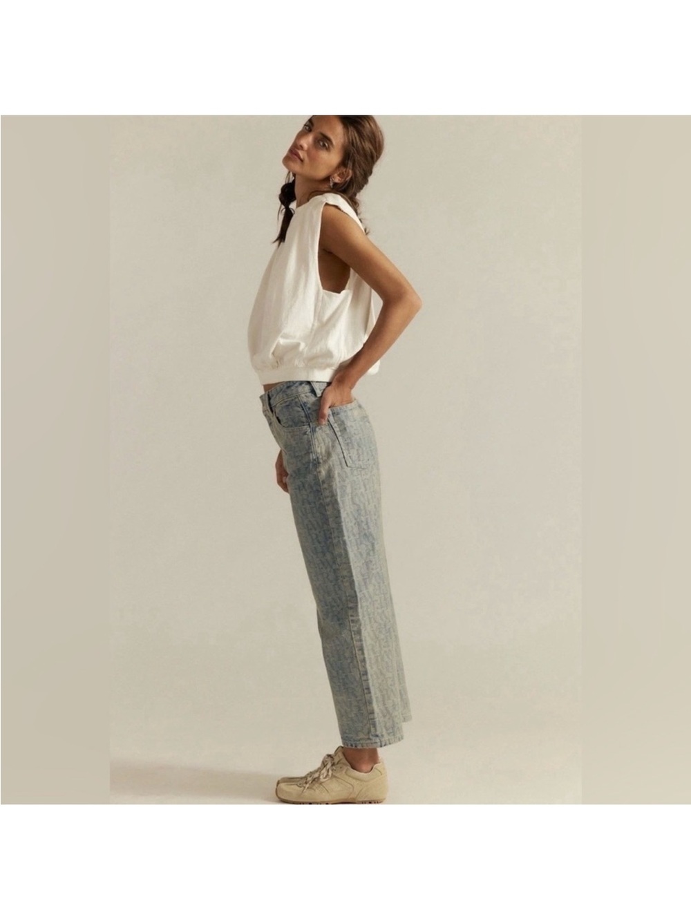 NEW Free People We The Free Deep Trance Jacquard Letter Boyfriend Denim Jeans 27 - Picture 3 of 15